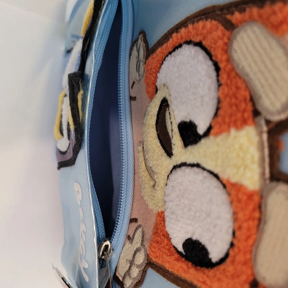 Bluey Backpack Kids Iridescent Blue Faux Leather Chenille Patch‎ Mini Bag NEW